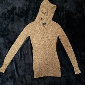 Rue21 Hooded Small Fit XS Light Brown Sweater Y2k Women 2000s Vintage V-neckline